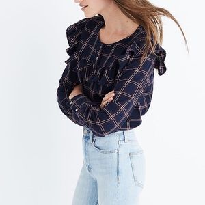 Madewell plaid ruffle-Yoke button up top